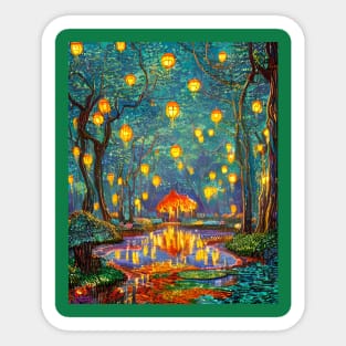 Magic Lantern Lighting Lake Water Pond Reflection Watercolor Sticker